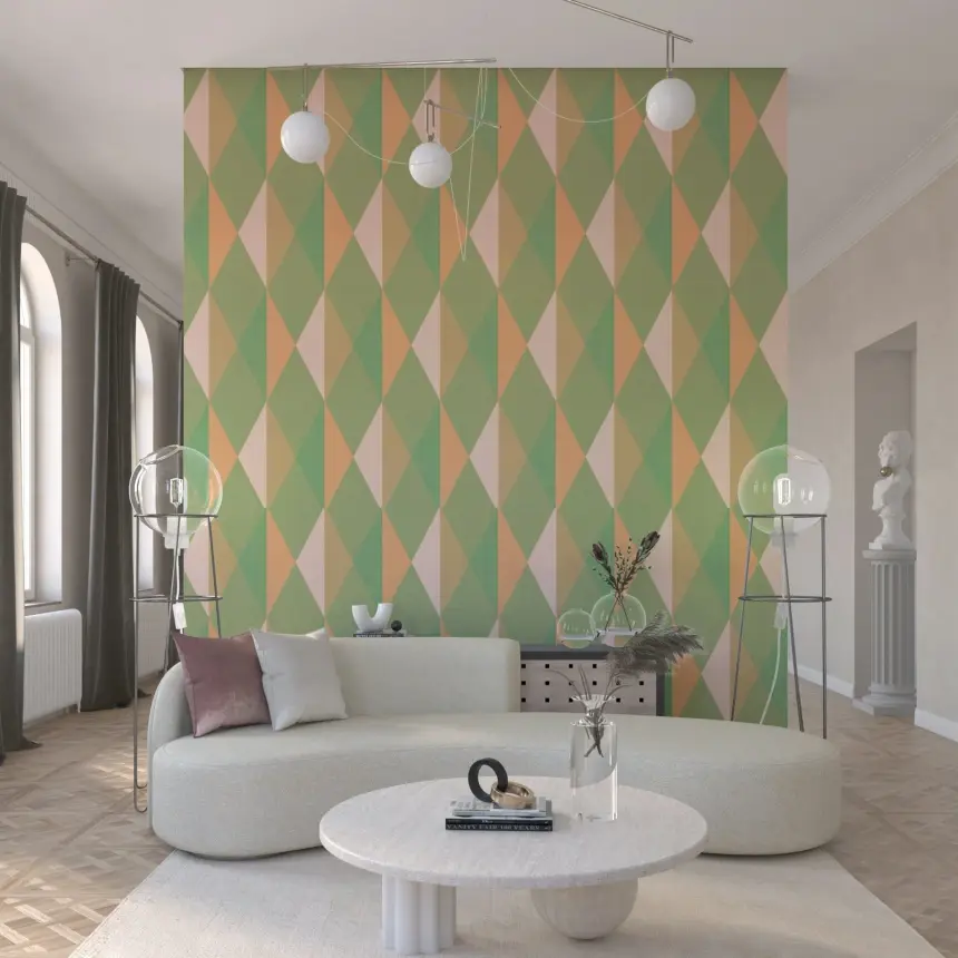 Mint & Peach Triangles Wall Mural