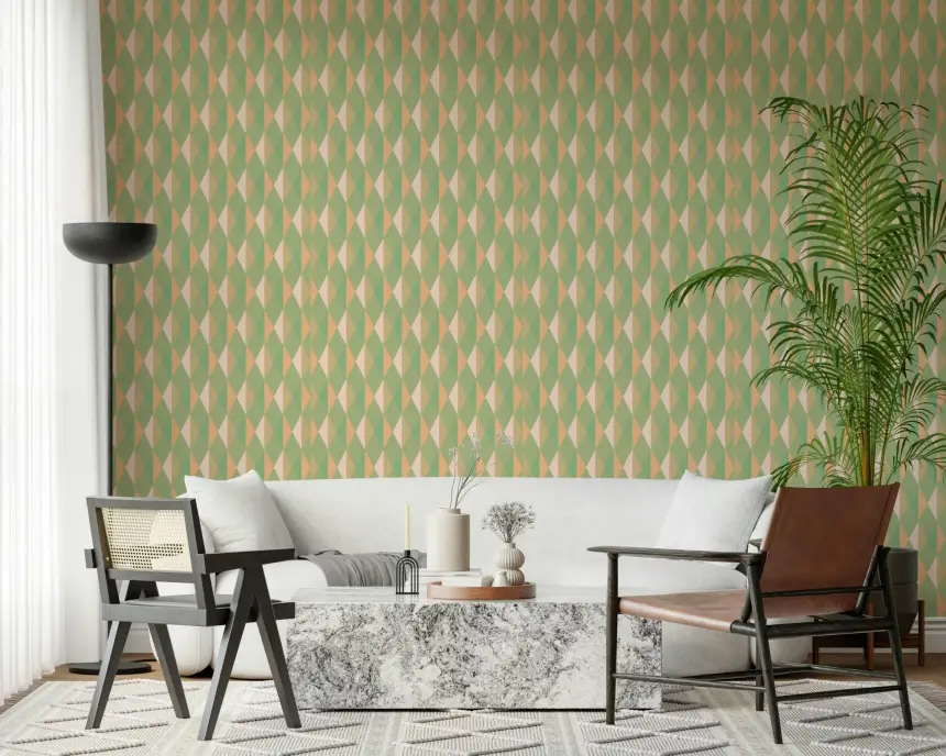 Mint & Peach Triangles Wallpaper