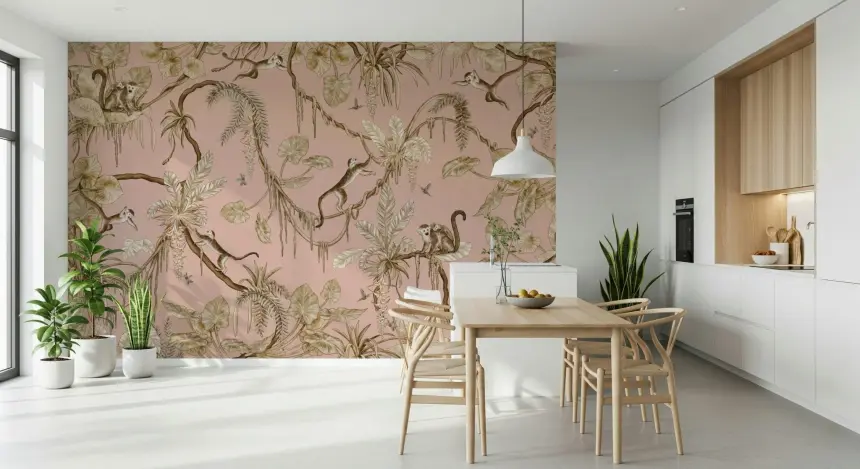 Monkey Grove Blush Wall Mural