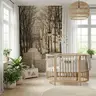 Sepia Toned Vintage European City Street Wall Mural 8