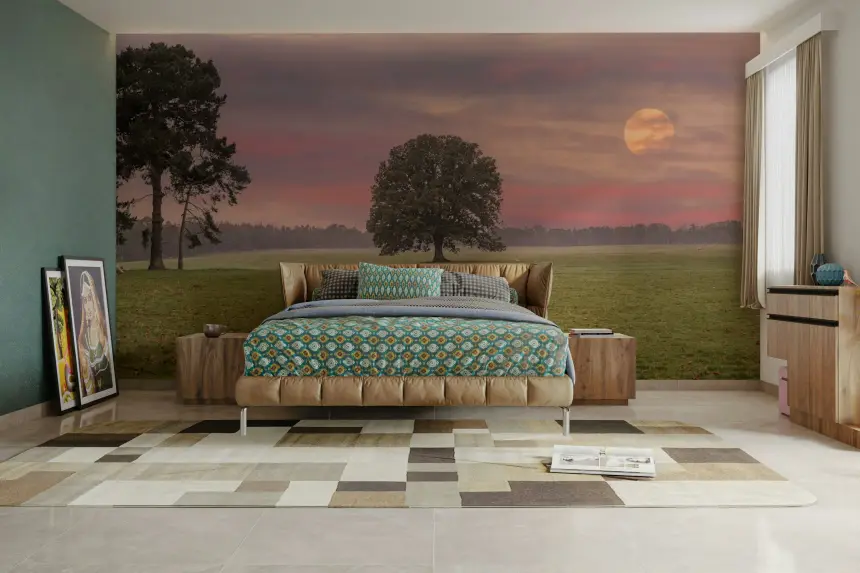 Calm Fields Under Moonlight Wall Mural
