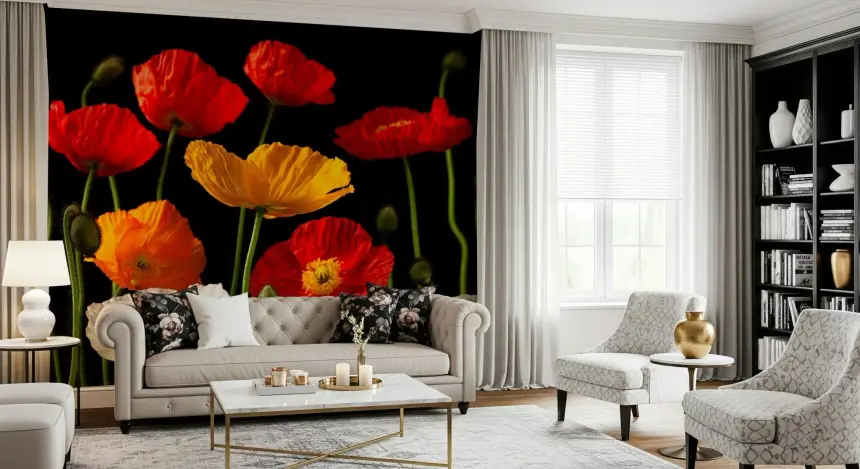 Multicoloured Poppies Wall Mural
