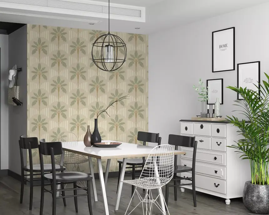 Muted Palms & Arches Wallpaper