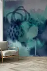 Abstract Teal Indigo Watercolor Strokes Wall Mural 7