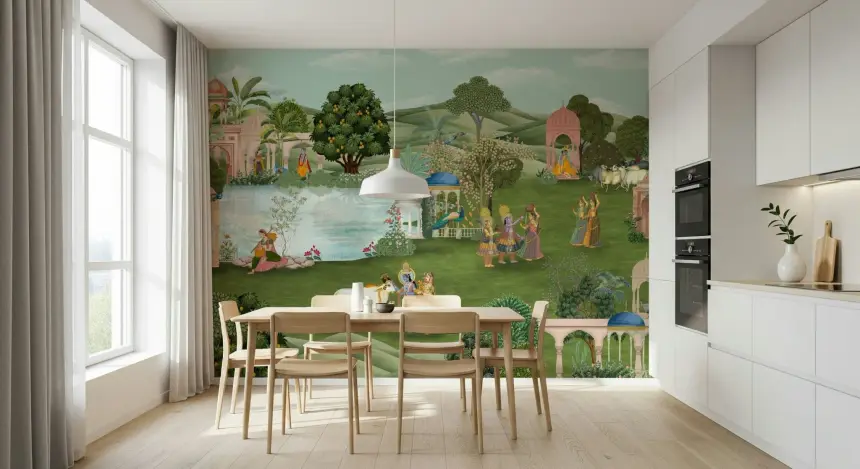 Pahari Peacocks Wall Mural