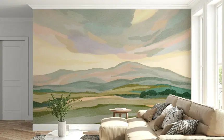 Painted Mountainscape Wall Mural