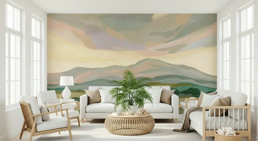 Painted Mountainscape Wall Mural