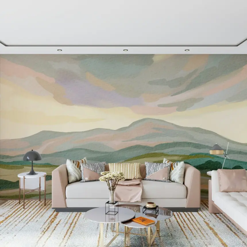 Painted Mountainscape Wall Mural