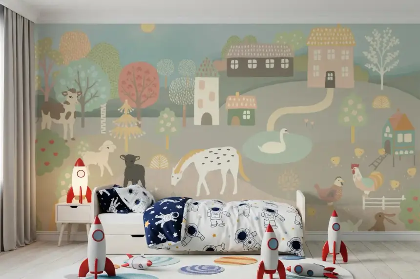 Pastel Farm Story Wall Mural