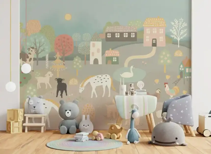 Pastel Farm Story Wall Mural