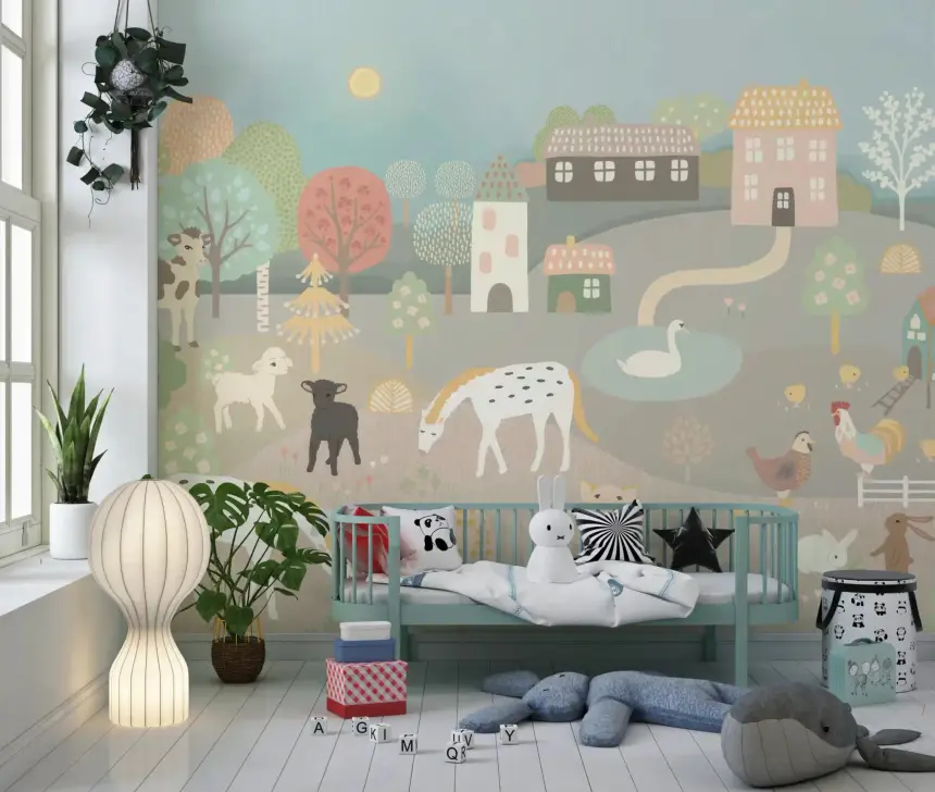 Pastel Farm Story Wall Mural