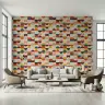 Multicolor Retro Geometric Half Circles Squares Wallpaper 6