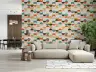 Retro Multicolor Geometric Half Circle Squares Wallpaper 7