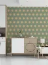 Muted Green Sunburst Geometric Pattern Wallpaper 8