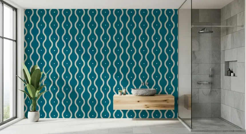 Retro Waves Teal Wallpaper