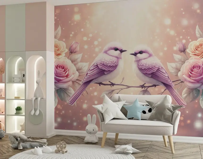 Rose & Songbirds Wall Mural