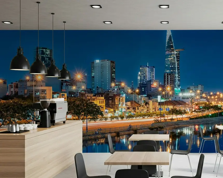 Saigon Skyline Night Wall Mural