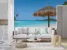 White Sand Turquoise Water Straw Umbrella Beach Wallpaper 8