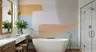 Soft Ochre Peach Blue Abstract Layers Wallpaper Mural 8