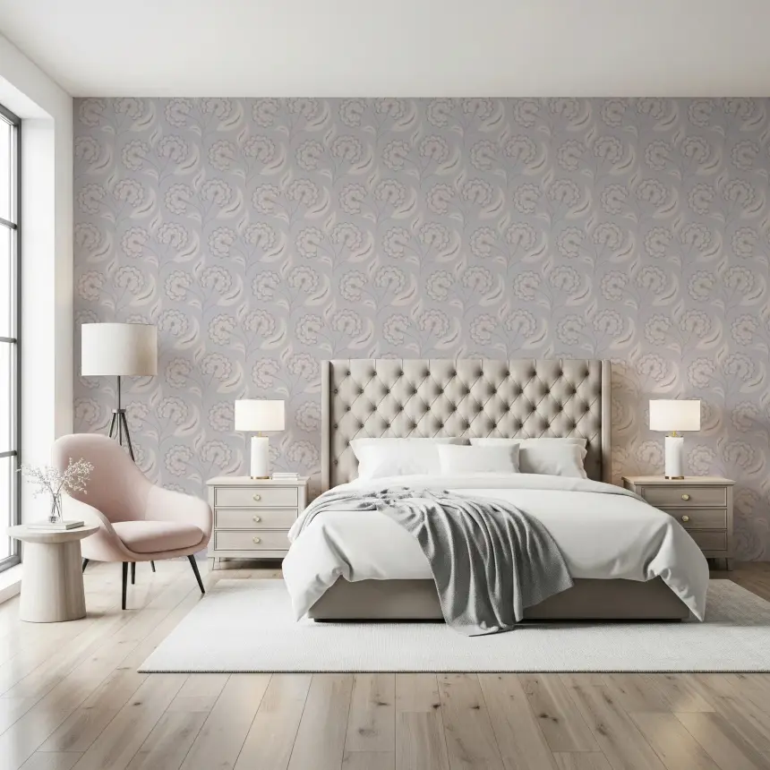 Serene Floral Beige Wallpaper
