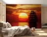 Vibrant Sunset Horizon Wall Mural with Flying Birds 7