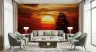 Vibrant Sunset Horizon Wall Mural with Flying Birds 6