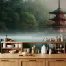 Tranquil Asian Pagoda and Misty Forest Wall Mural 6