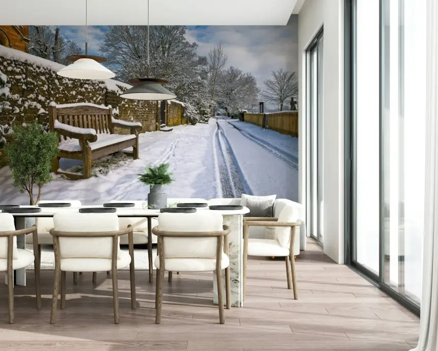 Snowy Bench Retreat Wall Mural