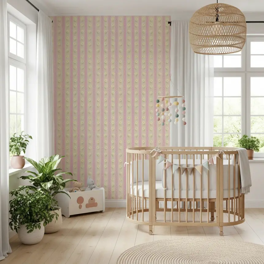 Soft Bloom Stripes Wallpaper