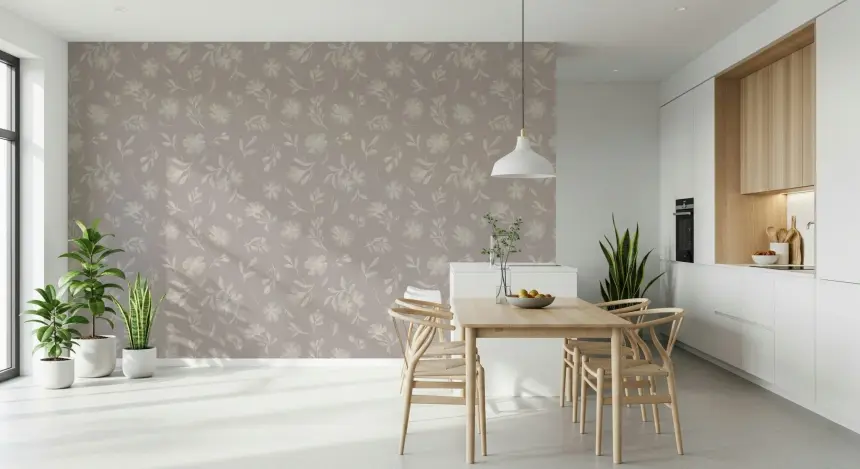 Soft Taupe Flora Wallpaper