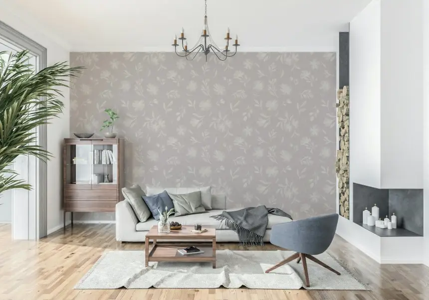 Soft Taupe Flora Wallpaper
