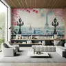 Romantic Paris Cityscape Wall Mural with Cherry Blossoms 8