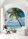 Sunny Palm Fronds and Blue Cloud Sky Wallpaper 8