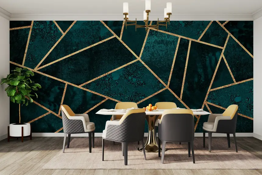Teal & Gold Geometric Wall Mural - 2715972