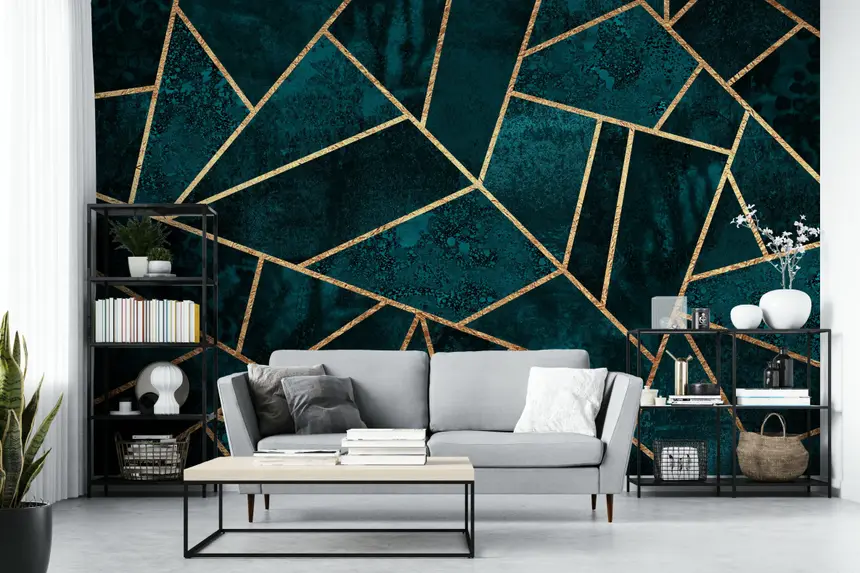 Teal & Gold Geometric Wall Mural - 2715972