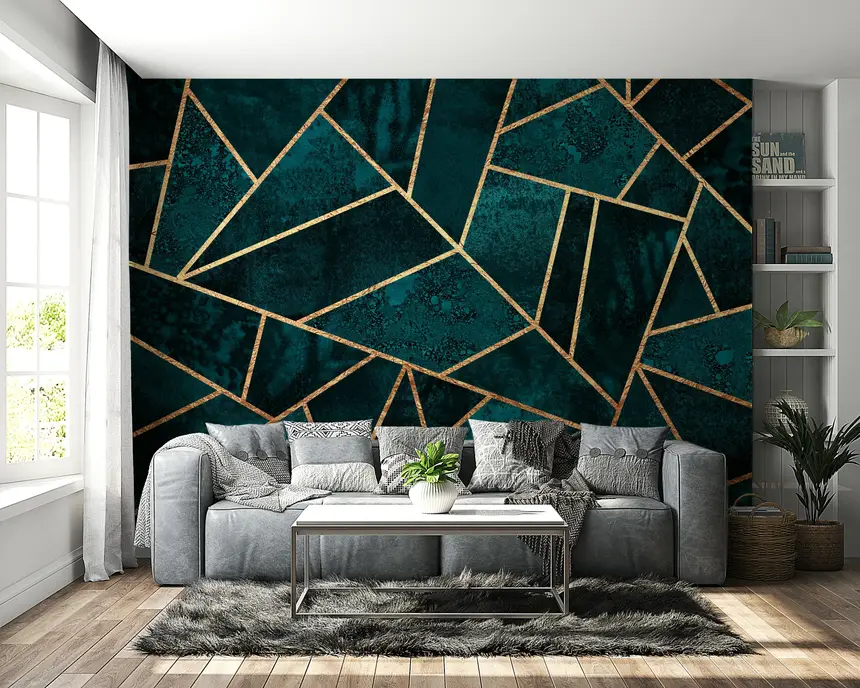 Teal & Gold Geometric Wall Mural - 2715972