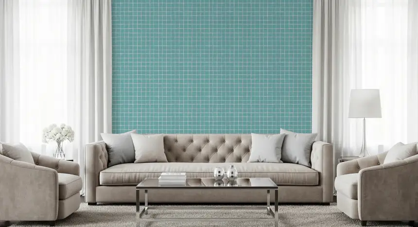 Teal Linen Grid Wallpaper