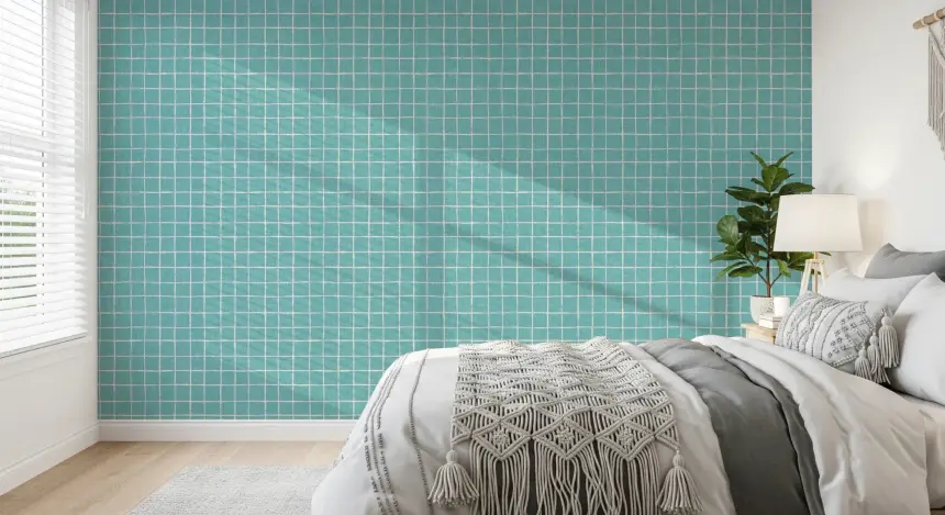 Teal Linen Grid Wallpaper