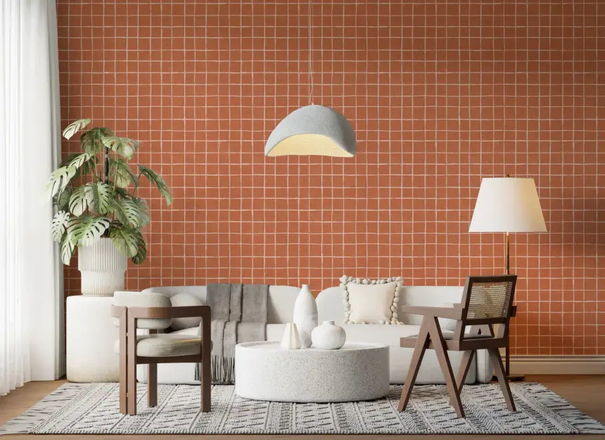 Terracotta Grid Wallpaper