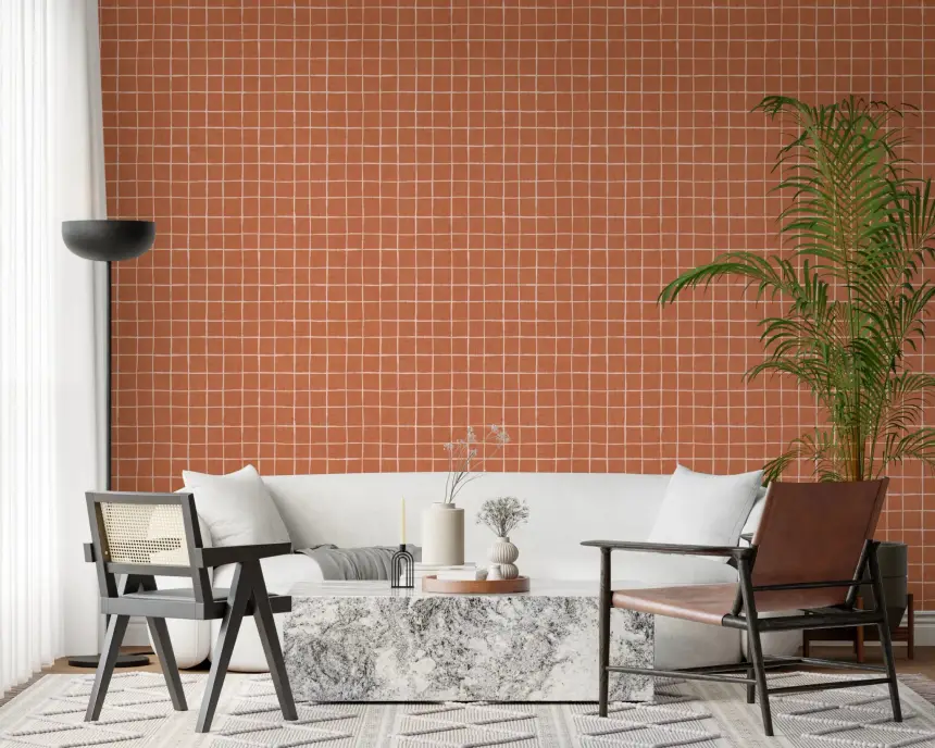 Terracotta Grid Wallpaper