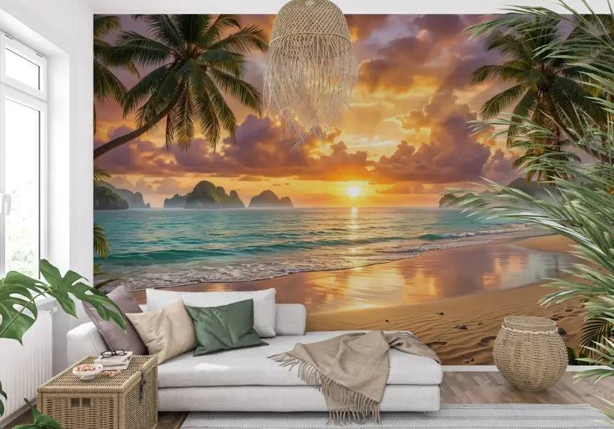 Tropical Beach Dawn Wall Mural