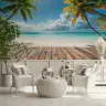 Framed Palm Trees Over Turquoise Beach Wallpaper Mural 8