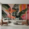 Textured Tropical Foliage with Sunset Stripe Wallpaper Mural 8