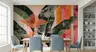 Textured Tropical Foliage with Sunset Stripe Wallpaper Mural 7