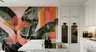 Textured Tropical Foliage with Sunset Stripe Wallpaper Mural 6