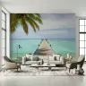 Serene Tropical Pier Ocean View Landscape Wall Mural 8