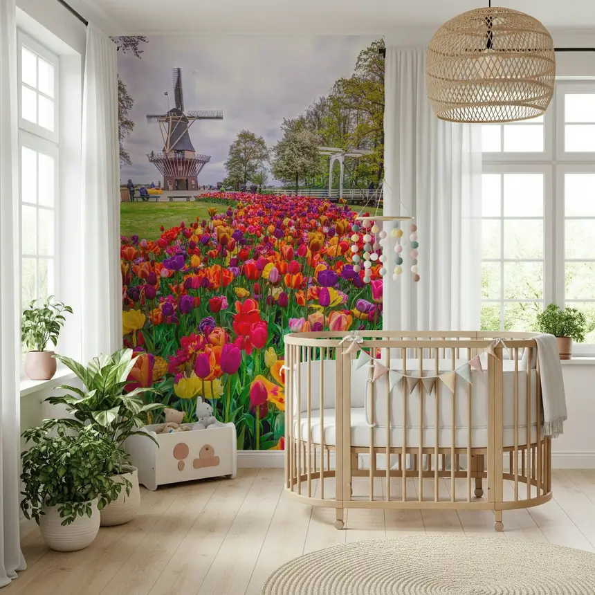 Tulip Windmill Garden Wall Mural