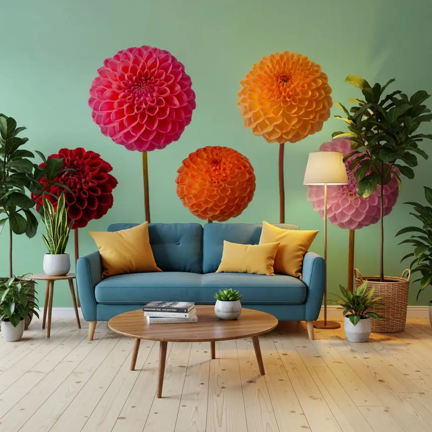 Vibrant Dahlias Wall Mural