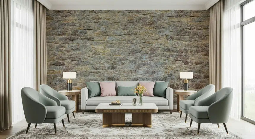 Weathered Stone Brick Wall Mural