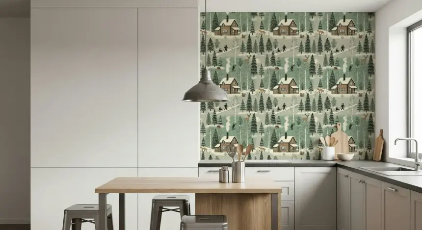 Winter Cabin Charm Wallpaper